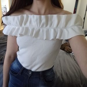 Eliza J ruffle off the shoulder top